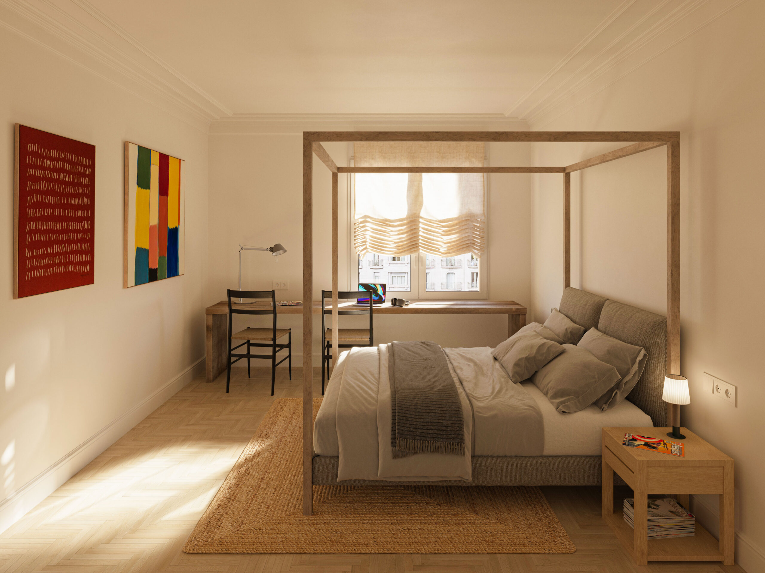 Children / Teen's bedroom interior 3D render of a luxury apartment in Barcelona – architectural visualization