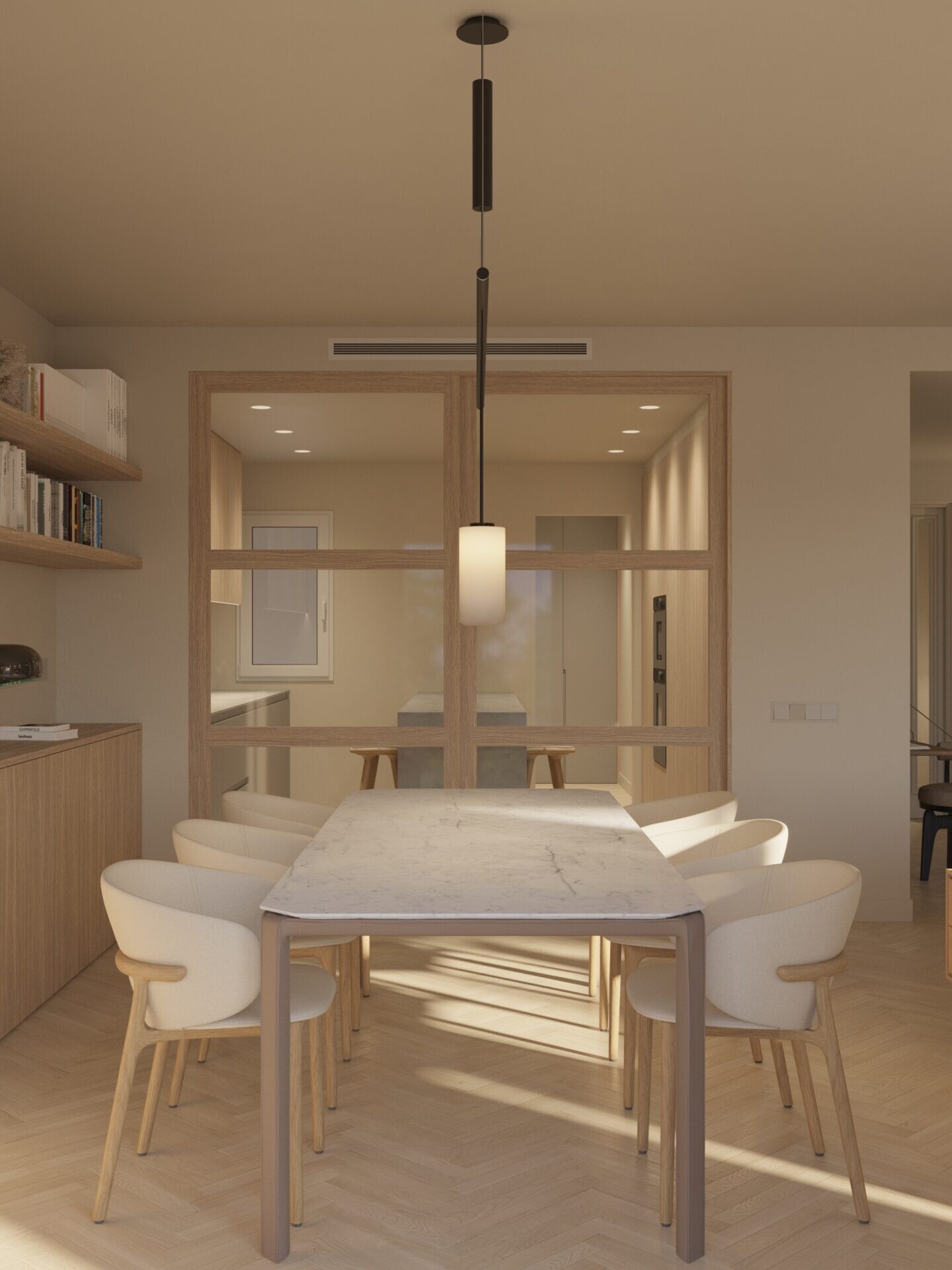 Dining room interior 3D render of a luxury apartment in Barcelona – architectural visualization