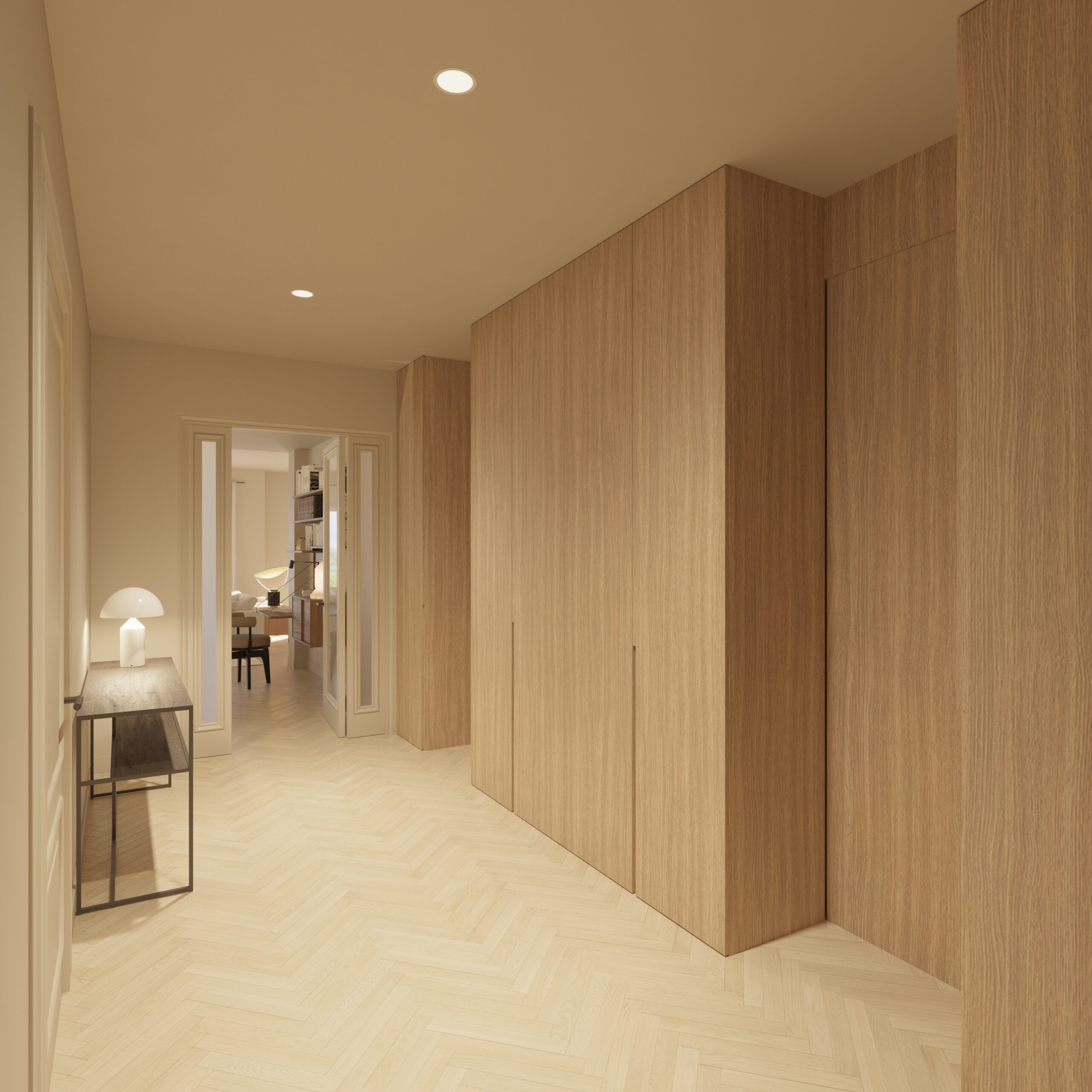 Interior hallway 3D render of a luxury apartment in Barcelona – architectural visualization