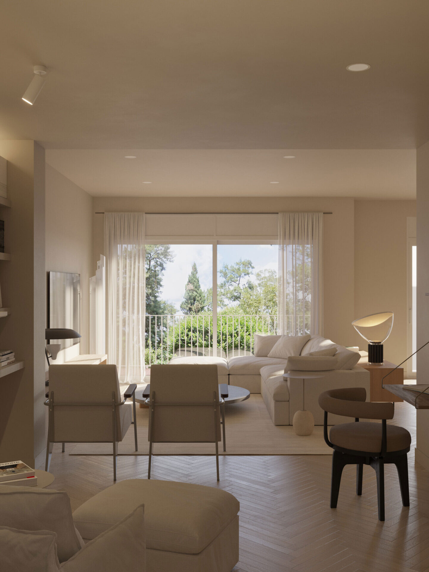 Living room interior 3D render of a luxury apartment in Barcelona – architectural visualization