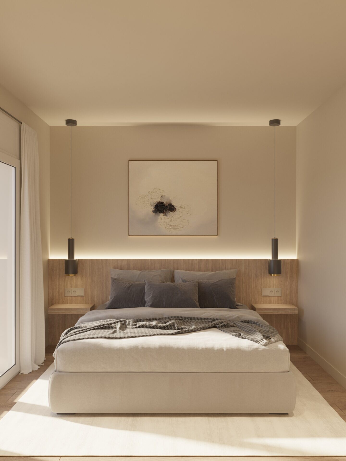 Master bedroom interior 3D render of a luxury apartment in Barcelona – architectural visualization