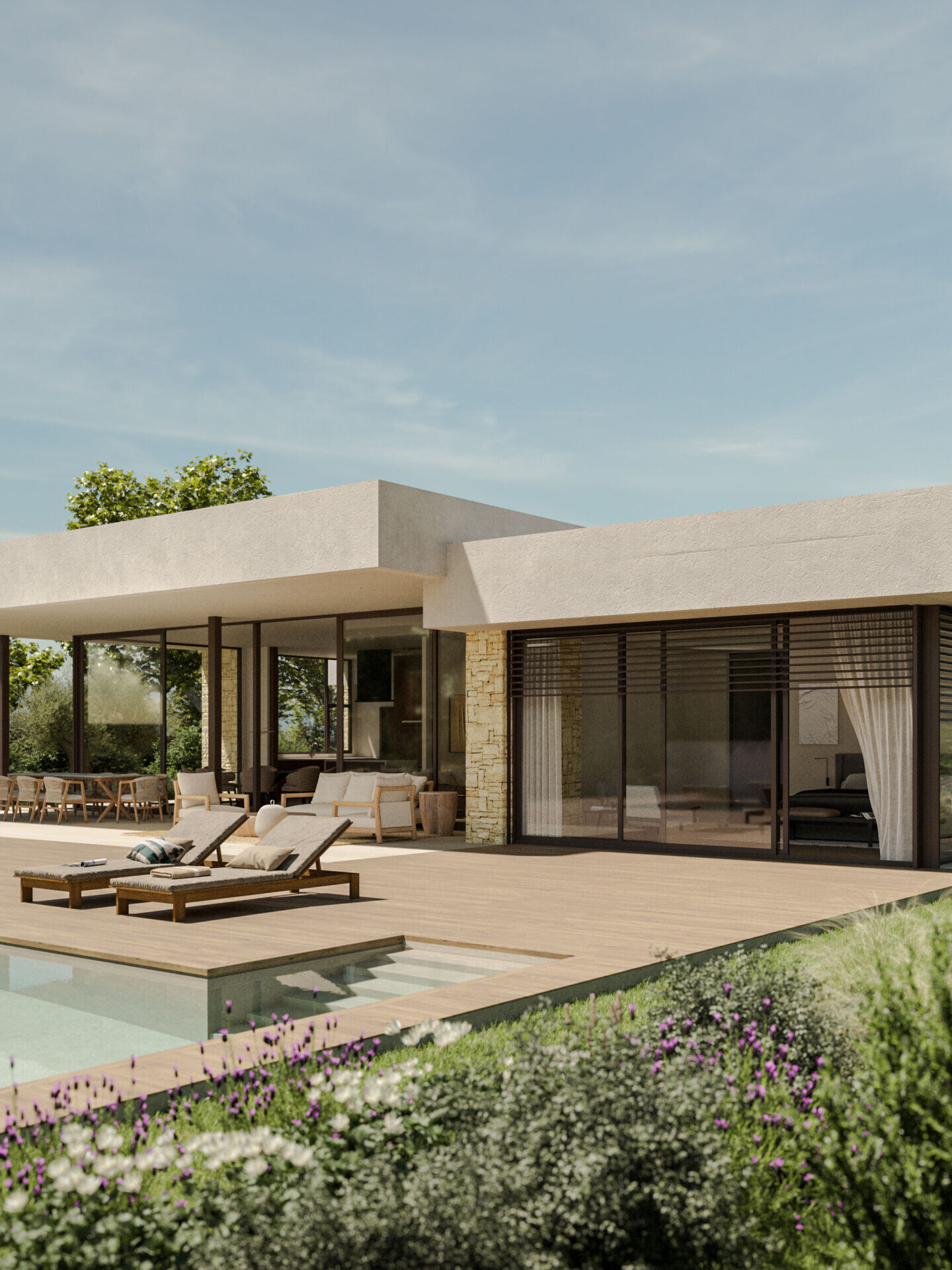Swimming pool exterior 3D render of a luxury house in Sant Cugat – architectural visualization