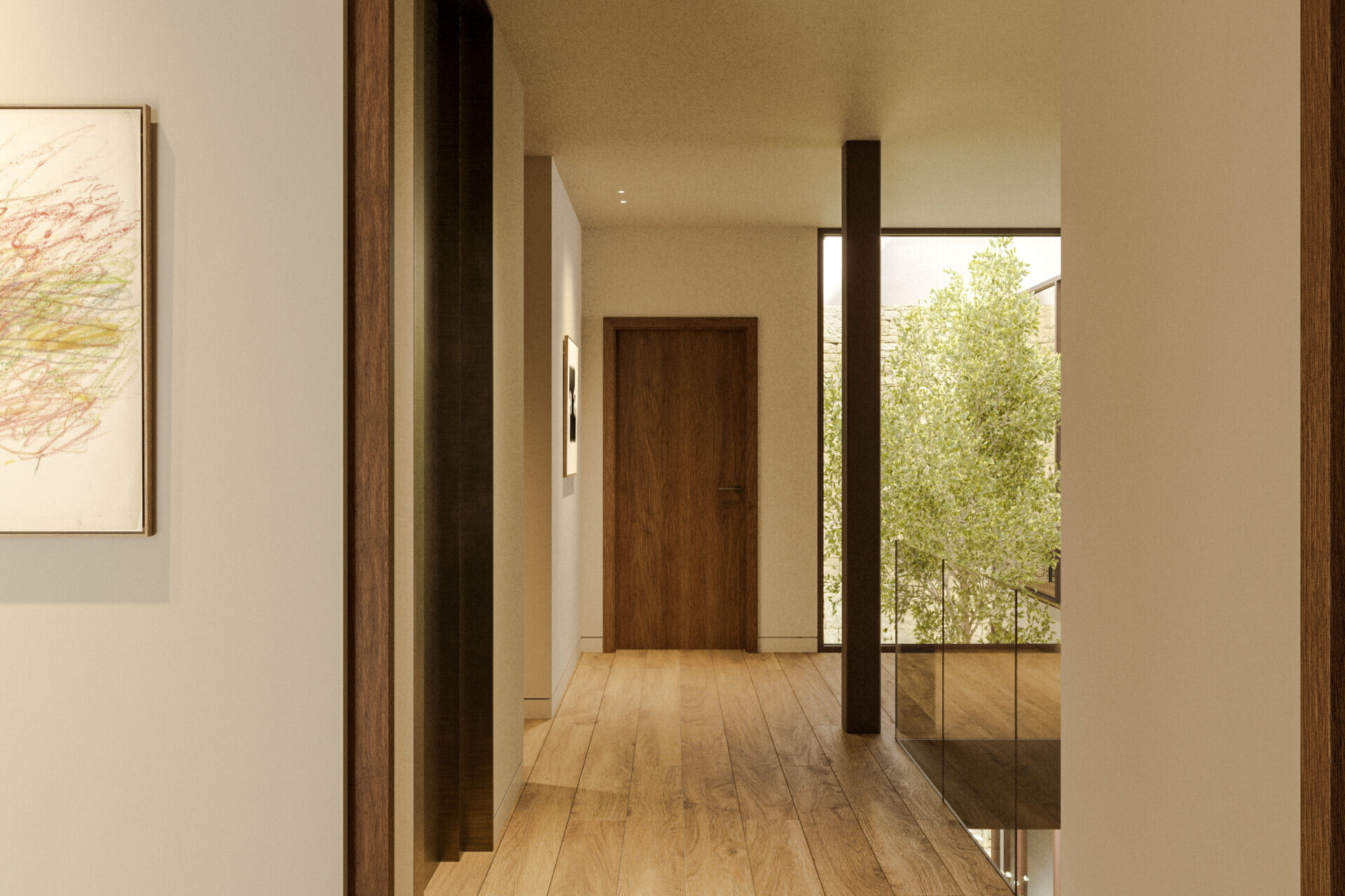 Interior hallway 3D render of a luxury house in Sant Cugat – architectural visualization